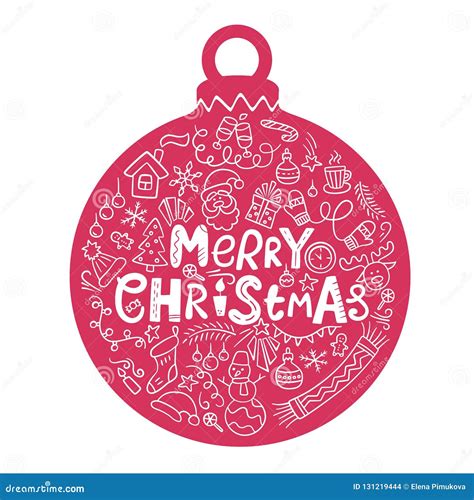 Merry Christmas Christmas Ball With Lettering And Doodles Stock Vector