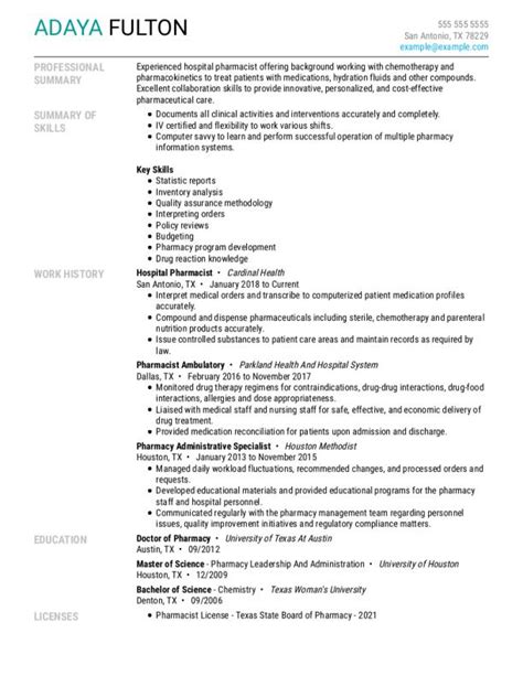 Hospital Pharmacist Free Resume Templates How To Guide