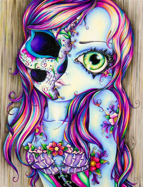 Skull Lady Art Print 8 X 10 Etsy Sugar Skull Art Big Eyes Art