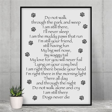 Dogs Never Die Poem Dog Memorial T In Sympathy Pet Loss Etsy