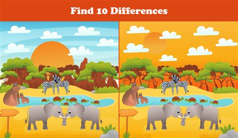 Find Ten Differences Printable Worksheet With Safari Desert Scene Cute