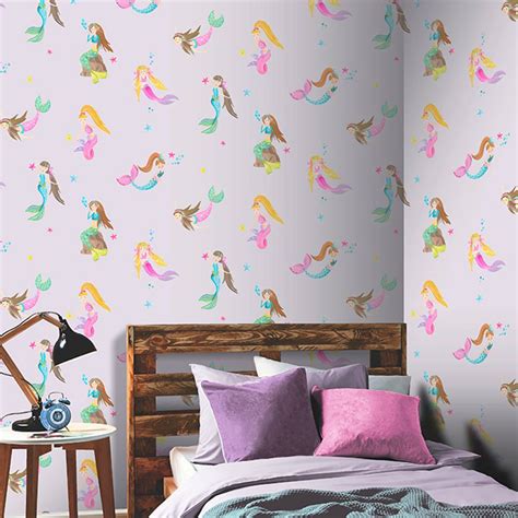 Girls Bedroom Wallpaper Kids Unicorn Mermaid Glitter Ebay
