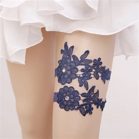 Wedding Garters Blue Rhinestone Embroidery Flower Sexy Garters Pcs Set For Women Bride New