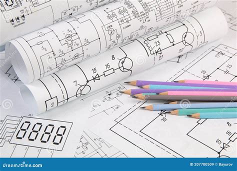 Electrical Engineering Drawings And Pencils Stock Image Image Of