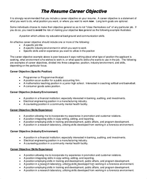 Free 9 Sample Resume Objective Templates In Pdf Ms Word