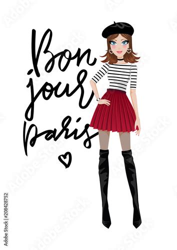 vector illustration of stylish french girl stock image and royalty free vector files on