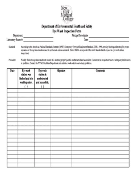 Create checklists quickly and easily using a spreadsheet. Fillable Online nymc Eye Wash Inspection Form - nymc Fax ...