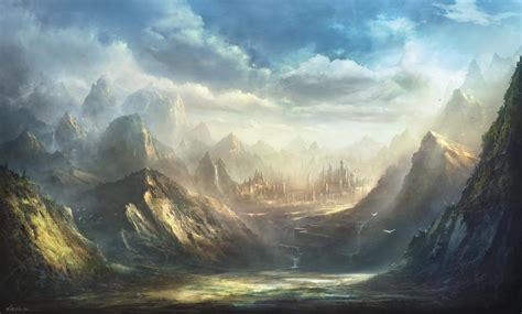 Fantasy Art Mountains Fantasy City Castle Plateau Wallpapers Hd