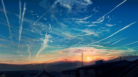 Wallpaper Anime Landscape Scenic Sunset Sky Clouds Wallpapermaiden