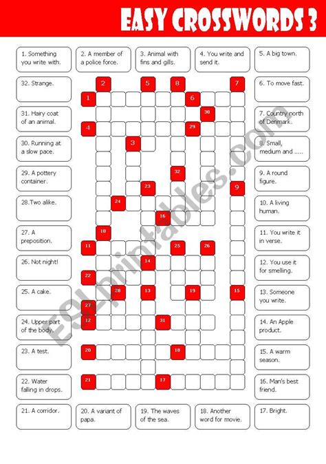Easy Crosswords 3 Esl Worksheet By Mulle