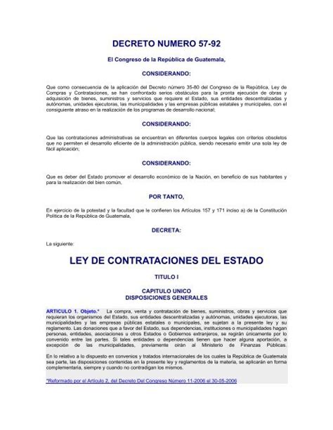 decreto 57 92 ley de contrataciones del estado y sus