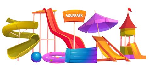 Premium Vector Water Amusement Park Vector Illustration Set