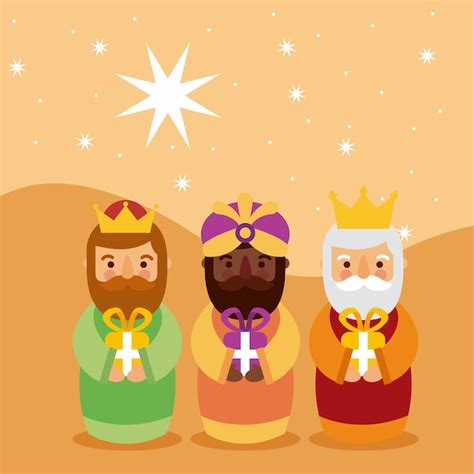 Feliz Dia De Los Reyes Três Reis Mágicos Trazem Presentes A Jesus