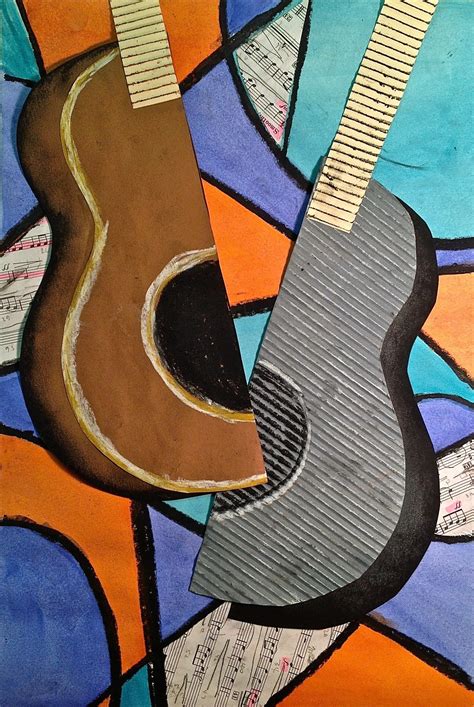 Abstract Art Guitar Or Music Instrument Mixed Media Lesson Picasso