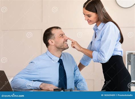 Secretary Girl Seducing Lustful Businessman Flirting At Work In Office
