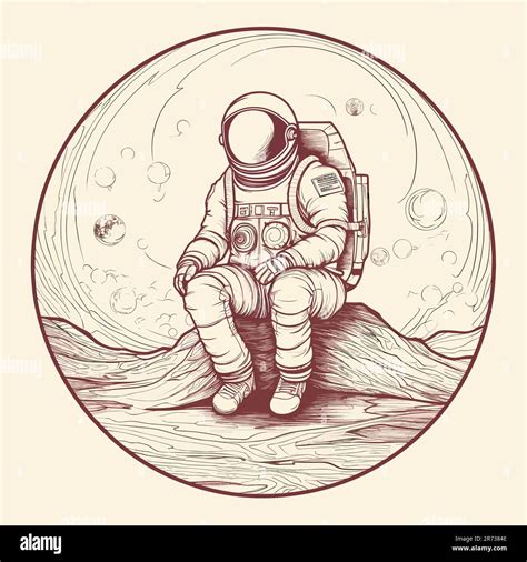 Astronaut Sitting On Ground Vector Illustration Stock Vector Image