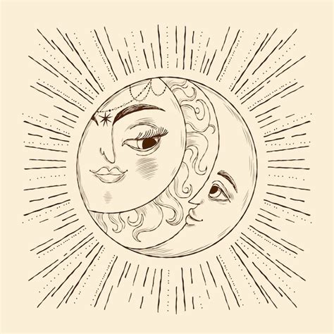 Premium Vector Hand Drawn Sun And Moon Drawing Illustration