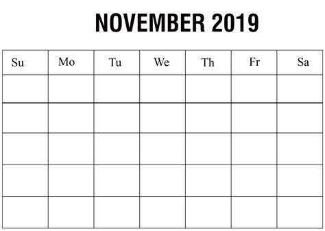 Blank November 2019 Calendar Month Printable Latest Printable