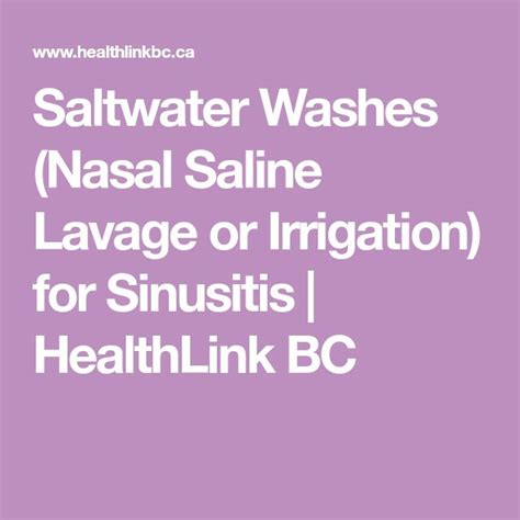 Saltwater Washes Nasal Saline Lavage Or Irrigation For Sinusitis