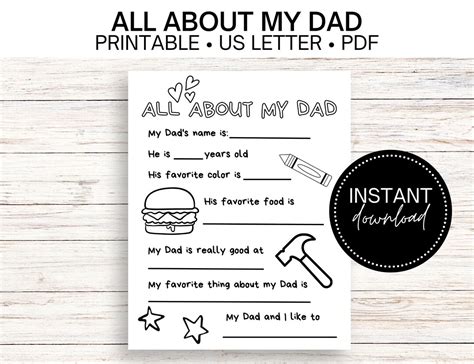 All About My Dad Printable Card For Dad Diy T For Dad Etsy
