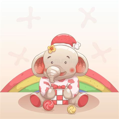 Lindo Elefante Bebé Feliz De Recibir Regalos En Navidad Stock De