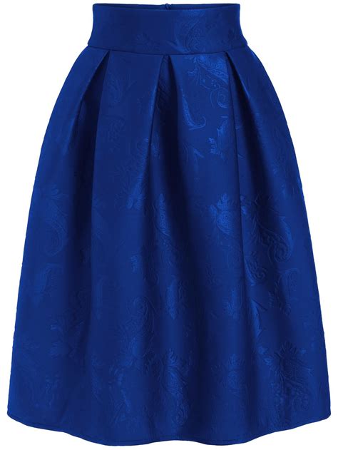 Royal Blue Jacquard Flare Midi Skirt Skirt Outfits Modest Long Skirt