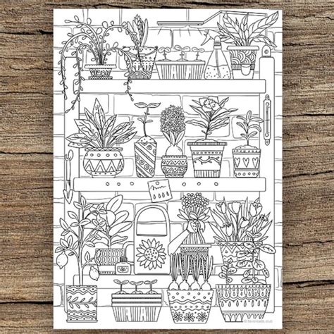 Plants Printable Adult Coloring Page From Favoreads Coloring Etsy