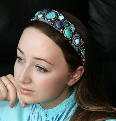 Bead Embroidered Beaded Headband With Stones And Crystals Beaded