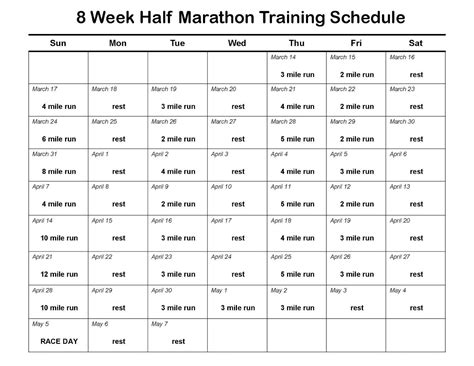 Living A Changed Life 8 Week Half Marathon Schedule Half Marathon