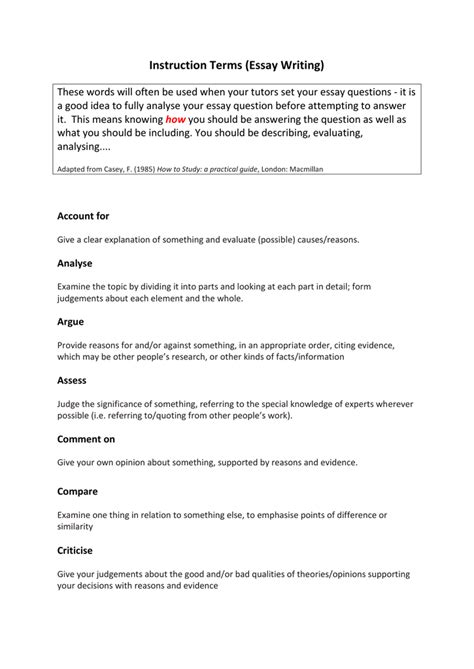 Instruction Terms Essay Writing