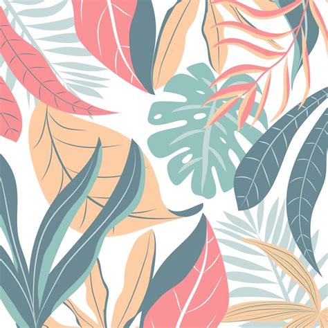 Premium Vector Pastel Background With Colorful Tropical Leaves