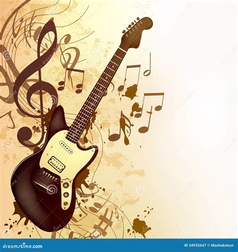 Music Background In Vintage Style With Bass Guitar And Notes Stock