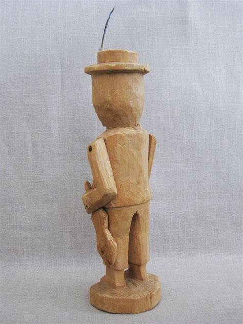Vintage Folk Art Male Figure Carved Sculpture Rustic Primitive Carving