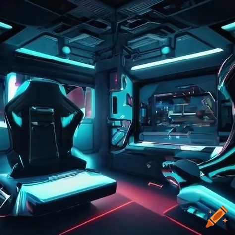 A Wildly Futuristic Gaming Set Up With Screens And Controllers And Seats