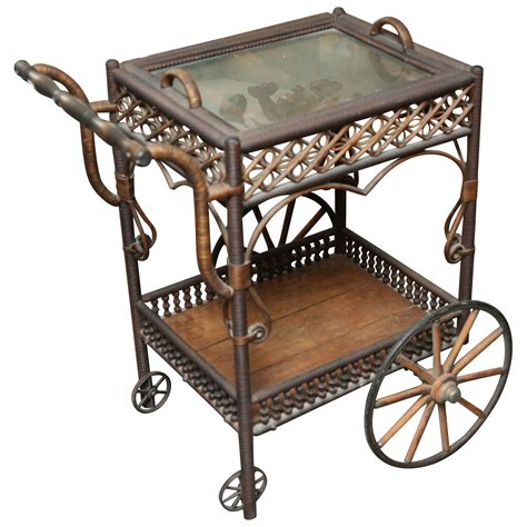 Superior Antique Wicker Bar Tea Cart At 1stdibs Antique Tea Cart