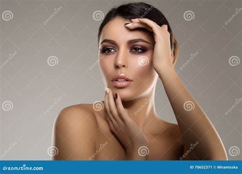 Beautiful Model Woman In Beauty Salon Makeup Young Modern Girl Stock