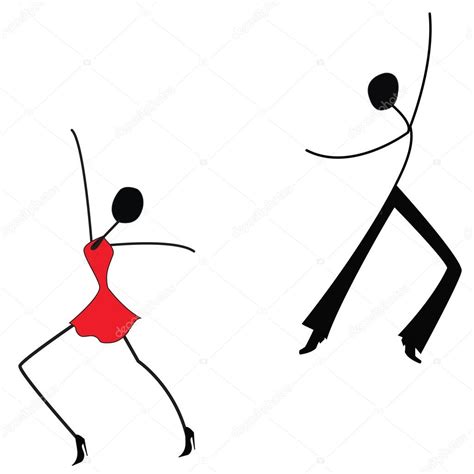Dancing Man And Woman Stick Figure — Stock Vector