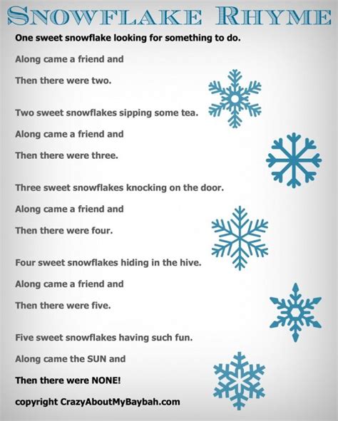 Snowflake Rhyme Christmas Poems Winter Preschool Winter Theme Preschool