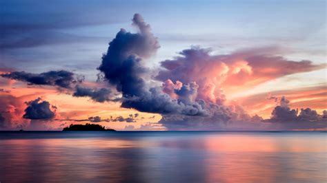 Wallpaper Id 18578 Sea Clouds Horizon Island Sky Sunset 4k