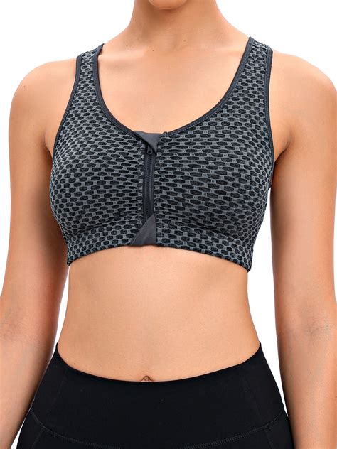 Focussexy High Impact Sports Bra For Womenzip Front Padded Workout Yoga Bra Wireless Supportive