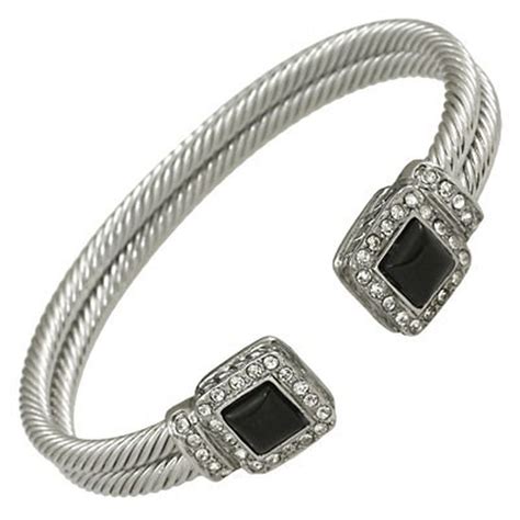 Designer S Touch Black Onyx Cuff Bracelet Rhinestones Twisted Wire