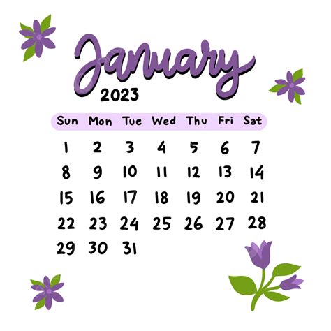 Calendar 2023 January Png Transparent Aesthetic Calendar January 2023