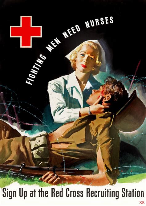 Fighting Men Need Nurses 1944 Military Poster Vintage Nurse Red Cross