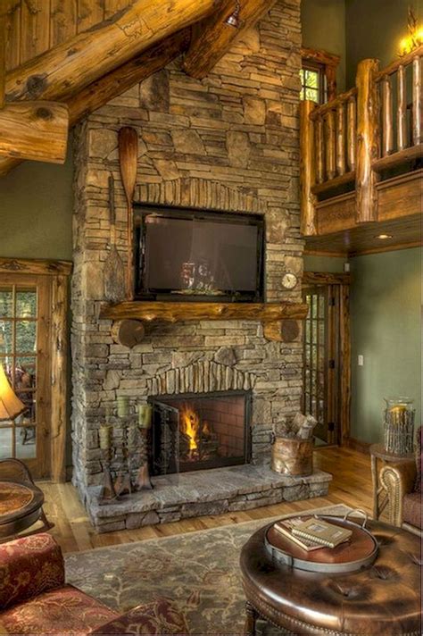 Nice 60 Stunning Log Cabin Homes Fireplace Design Ideas