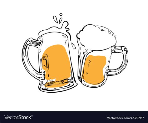Sketch Of Two Toasting Beer Mugs Cheers Clinking Vector Image