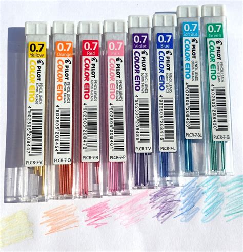 Pilot Eno 07mm Lead Color Mechanical Pencil Refills 8 Colors Extra