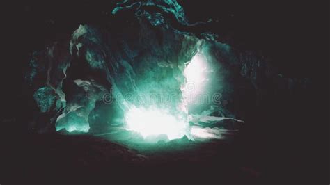 Blue Ice Cave Covered With Snow And Flooded With Light Stock Footage