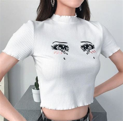 Anime Crying Eyes Crop Top Crop Tops Fashion Short Sleeve Cropped Top