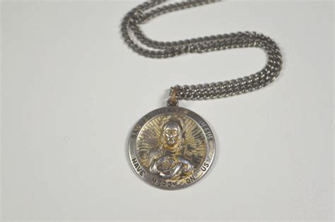 vintage sacred heart of jesus religious medal sterling theda with sterling chain 1866838544