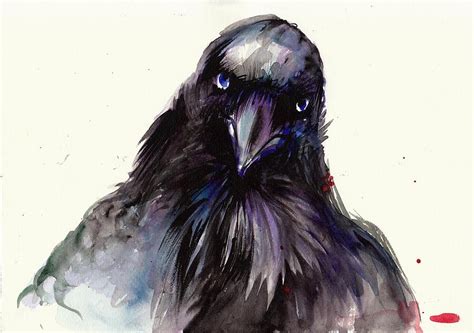 Dark Raven Head Detail Crow Head Painting By Tiberiu Soos